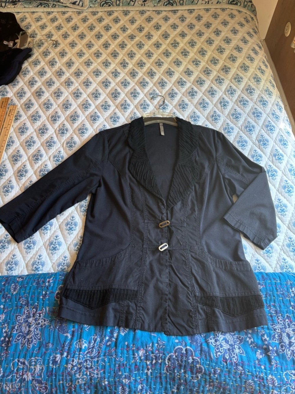 XCVI Black Pleated -Trim Button Jacket